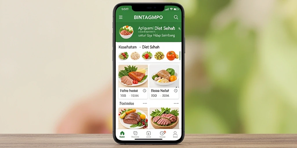 Antarmuka BINTANGMPO menampilkan berbagai fitur diet sehat.