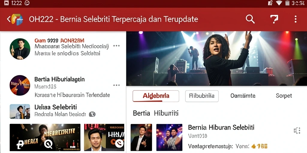 Tampilan utama aplikasi OH222 dengan berita selebriti terupdate.
