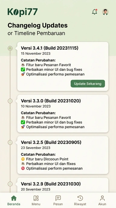 Riwayat Versi Aplikasi kopi77 untuk Android
